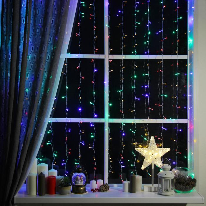 Гирлянда &laquo;Занавес&raquo; 2 &times; 1.5 м, IP20, прозрачная нить, 360 LED, свечение мульти, 8 режимов, 220 В