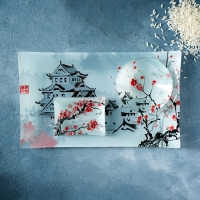 Набор для суши из стекла Доляна «Пагода», 3 предмета: соусники 8×2 см, 8×6 см, подставка 25×15×2 см Набор для суши из стекла Доляна «Пагода», 3 предмета: соусники 8×2 см, 8×6 см, подставка 25×15×2 см