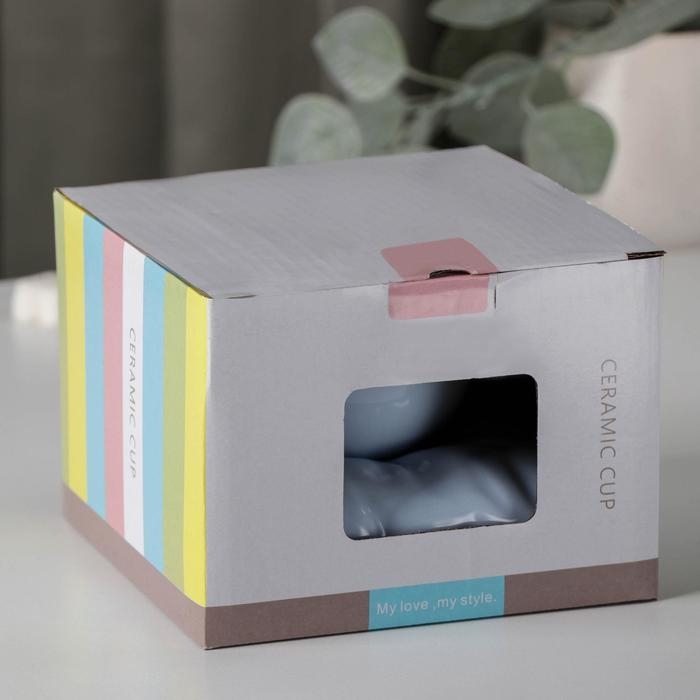 Чайная пара керамическая с ложкой &laquo;Зефирка&raquo;, 2 предмета: чашка 250 мл, блюдце d=13 см, цвет голубой