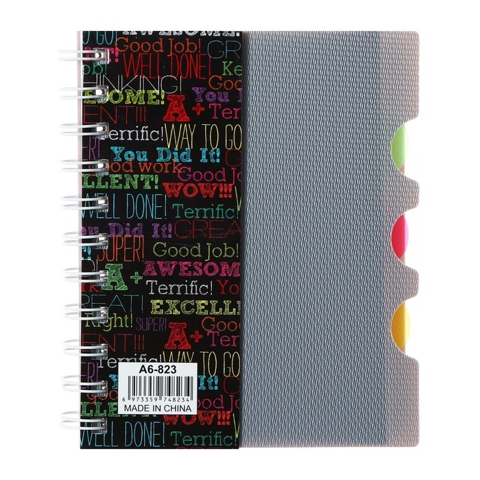 Блокнот на гребне А6, 100 листов, линия, обложка пластик, с разделителями "Граффити", МИКС