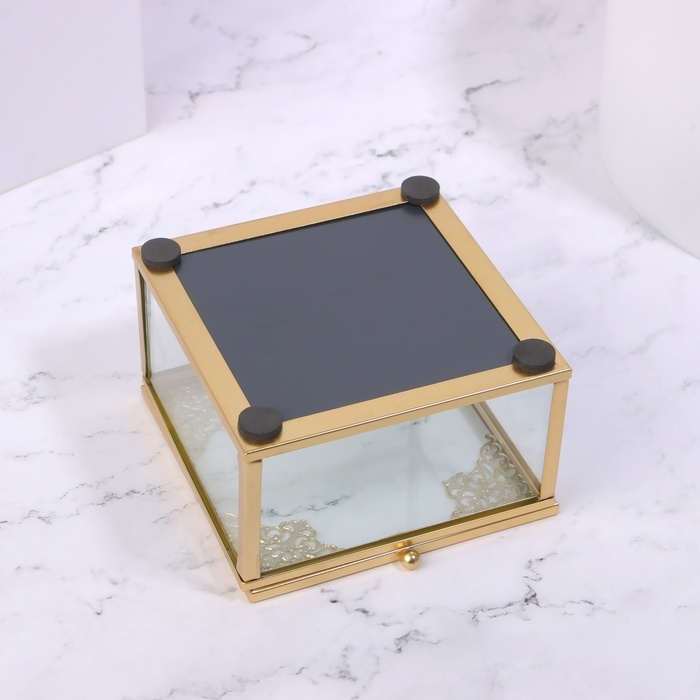 Органайзер для хранения &laquo;GREAT&raquo;, с крышкой, стеклянный, с зеркальным дном, 1 секция, 10 &times; 10 &times; 6 см, цвет прозрачный/медный