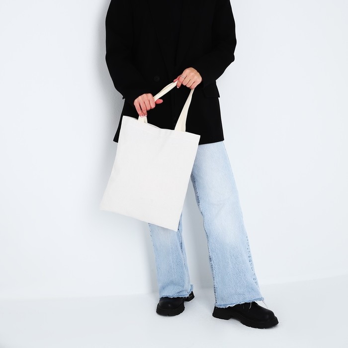 Шопер однотонный, 35 х 0.5 х 40 см, двунитка, без подклада, бежевый