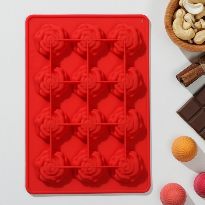 Форма для кондитерских украшений Доляна «Розочки», силикон, 20,7×14,3×1,3 см, 12 ячеек, цвет МИКС Форма для кондитерских украшений Доляна «Розочки», силикон, 20,7×14,3×1,3 см, 12 ячеек, цвет МИКС