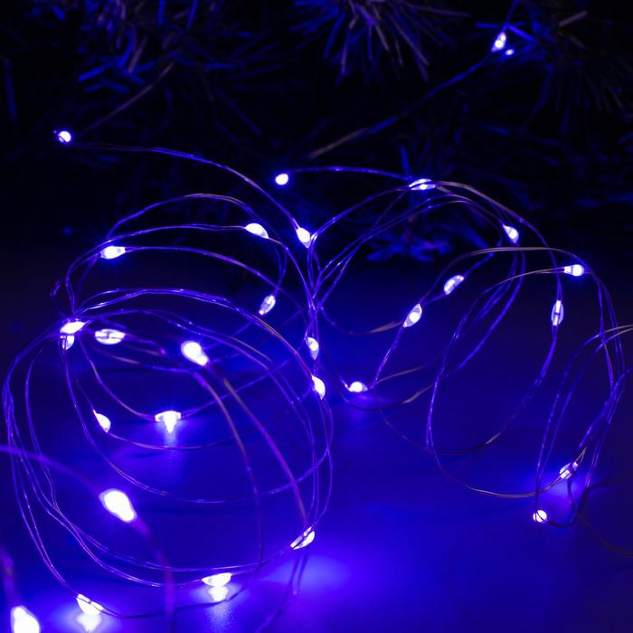 Гирлянда «Нить» 10 м роса, IP20, серебристая нить, 100 LED, свечение фиолетовое, 12 В Гирлянда «Нить» 10 м роса, IP20, серебристая нить, 100 LED, свечение фиолетовое, 12 В