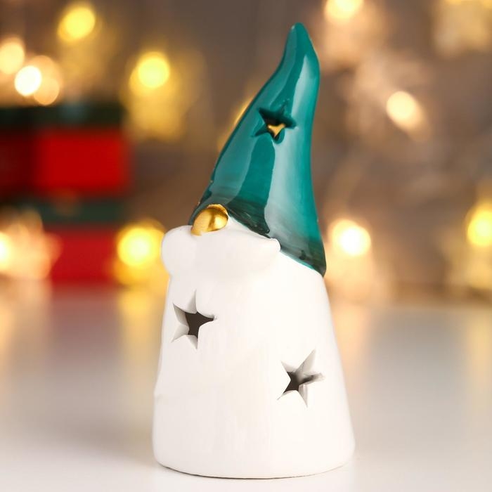 Сувенир керамика свет Сувенир керамика свет "Дедушка Мороз, зелёный колпак, золотой нос, звёзды" 12,5х5,5х5,5 см