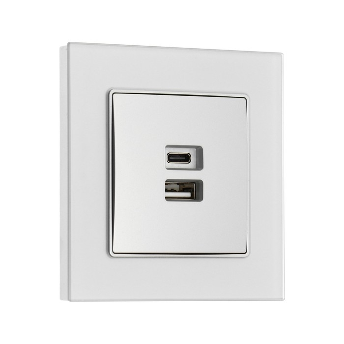 Розетка с USB-A + USB-C разъёмами, 2.1 A, 5В, TOT Matte Glass, скрытая, стекло, серебристая 104396 Розетка с USB-A + USB-C разъёмами, 2.1 A, 5В, TOT Matte Glass, скрытая, стекло, серебристая 104396