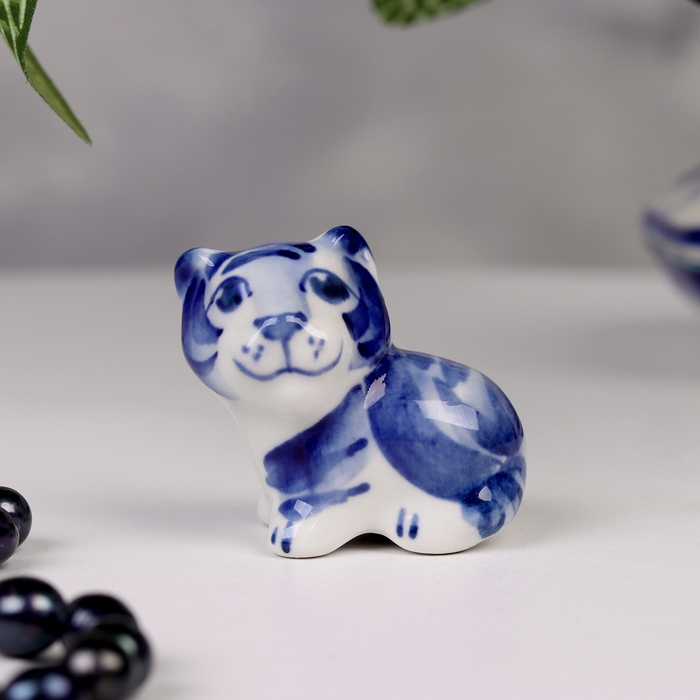 Сувенир гжель &laquo;Тигр&raquo;, бело-синий,керамика, малый,