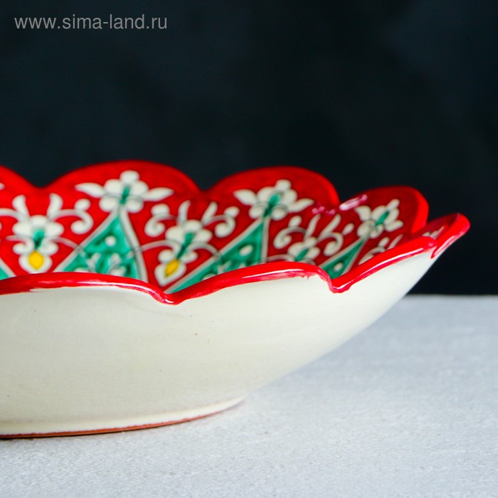 Ляган Риштанская Керамика Ляган Риштанская Керамика "Цветы", 33 см, красный, рифлёный