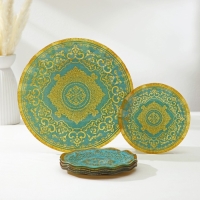 Набор столовый &laquo;Виньетка&raquo;, 7 предметов: d=30 см - 1 шт, d=18 см - 6 шт, цвет золотой, голубой