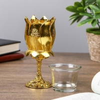 Подсвечник пластик, стекло на 1 свечу "Роза" бокал на ножке золото 13х6х6 см