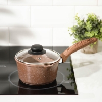 Ковш Доляна &laquo;Брауни&raquo;, 1,3 л, d=17 см, h=8,3 см, стеклянная крышка, антипригарное покрытие, индукция