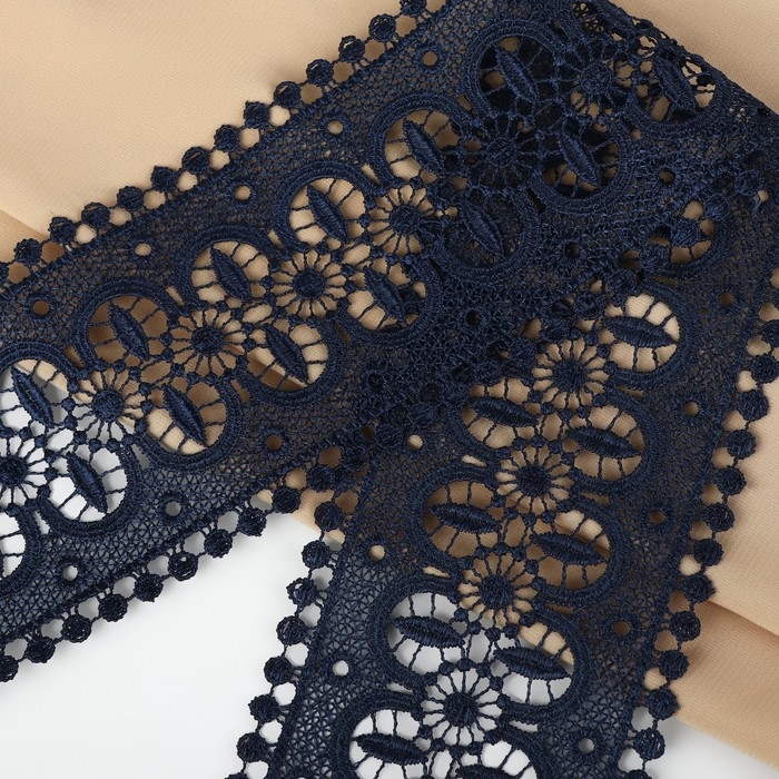 Кружево гипюровое, 83 мм &times; 11 &plusmn; 1 м, цвет тёмно-синий