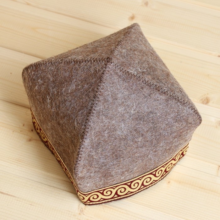 Шапка для бани Шапка для бани "Тюбетейка", коричневая с красной отделочной лентой