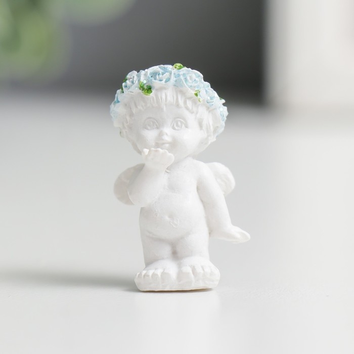 Сувенир полистоун "Ангелочек малышок" голубой веночек, МИКС, 3х1,5х2 см