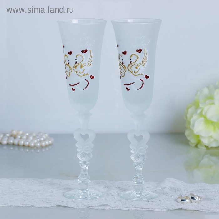 Набор свадебных бокалов &laquo;Совет да любовь&raquo;, с сердцем на ножке