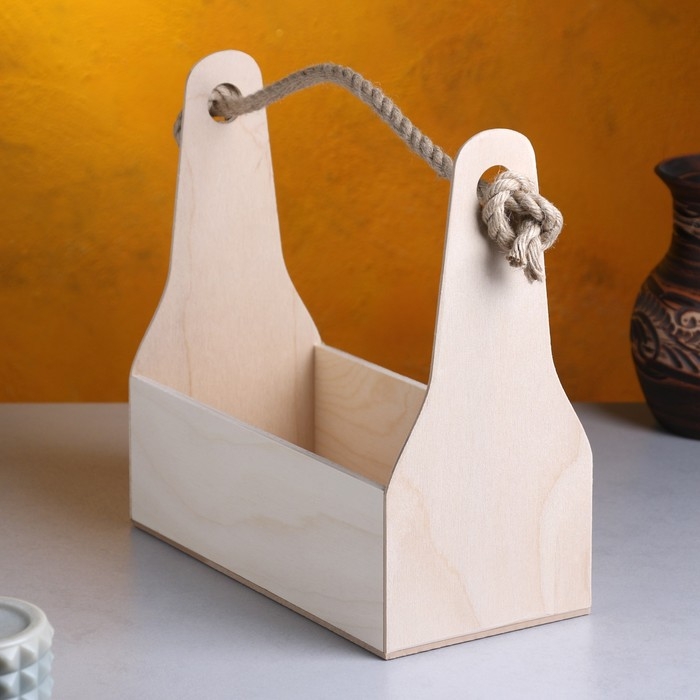 Кашпо деревянное 24&times;11&times;20 см Стелла Моно, ручка верёвка, натуральный