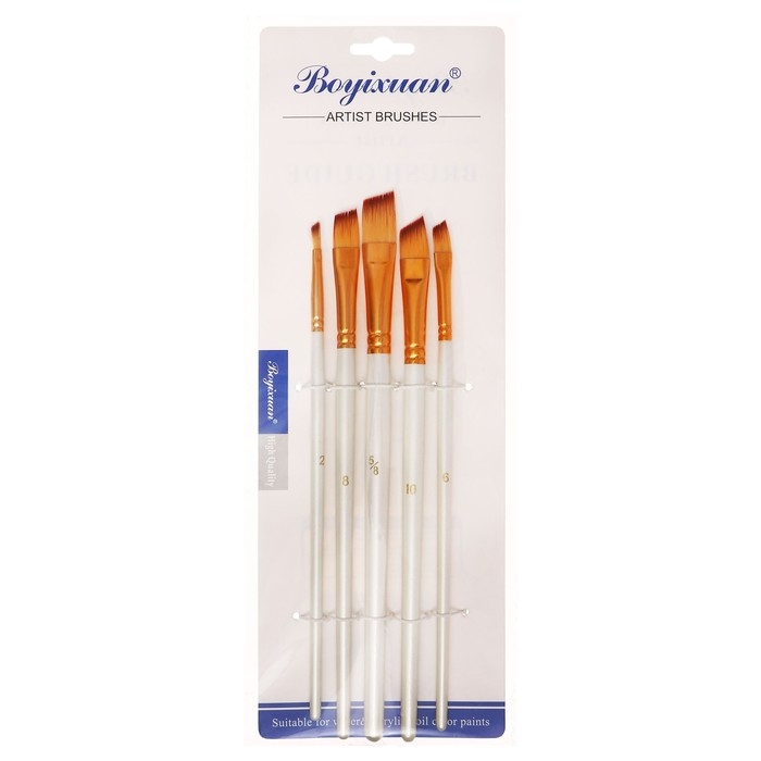 Набор кистей синтетика, 5 штук (№1/8,3/8,5/8,1/2,1/4), плоские, скошенные, в блистере