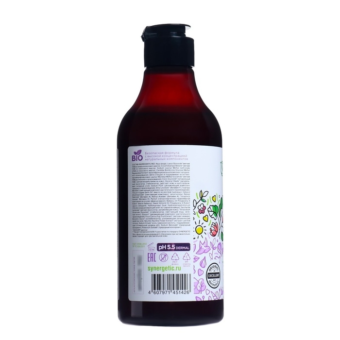 Гель для душа биоразлагаемый SYNERGETIC цветущий инжир и лотос, 380 мл