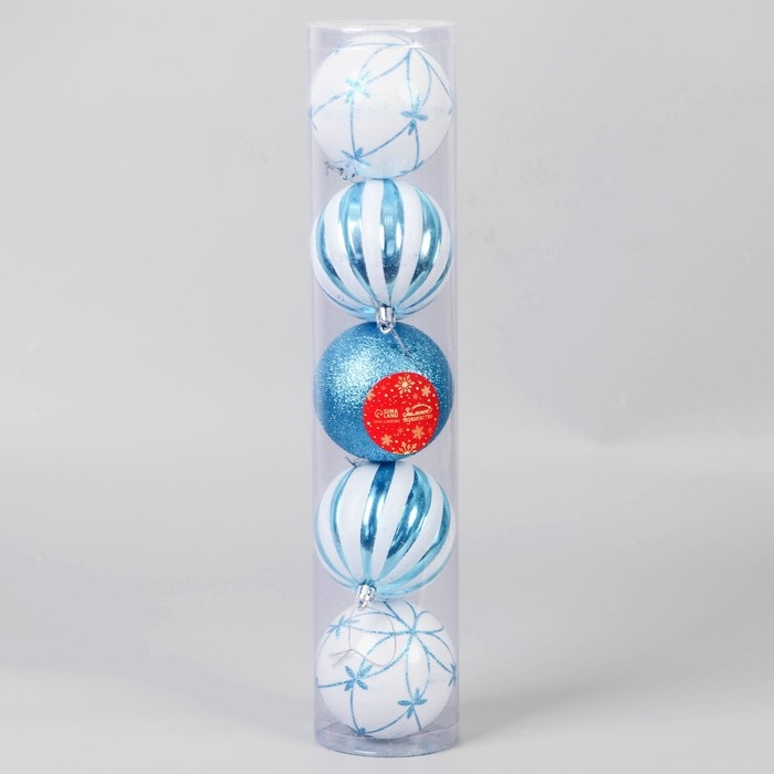 Набор шаров пластик d-8 см, 5 шт Набор шаров пластик d-8 см, 5 шт "Агнет" узоры, микс