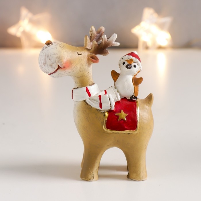 Сувенир полистоун Сувенир полистоун "Новогодний олешка с птенчиком на спине" МИКС 9х6,5х3 см