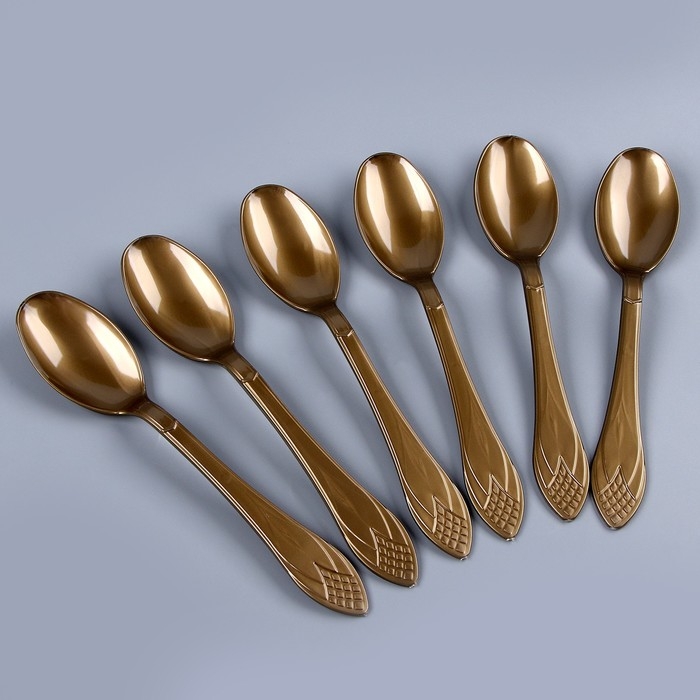Ложки пластиковые, в наборе 6 шт., цвет золото Ложки пластиковые, в наборе 6 шт., цвет золото