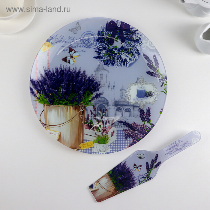 Тортовница стеклянная с лопаткой Доляна «Лаванда», d=30 см, лопатка 26,5×7 см Тортовница стеклянная с лопаткой Доляна «Лаванда», d=30 см, лопатка 26,5×7 см