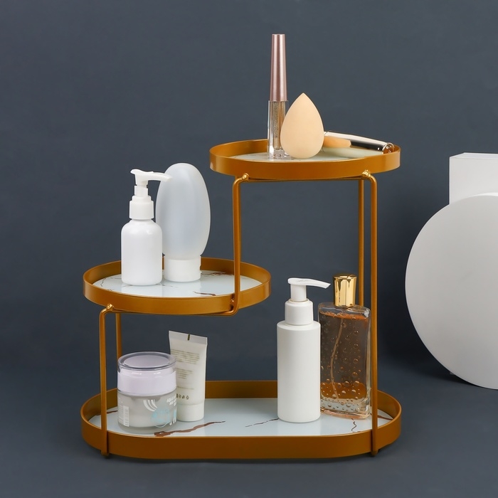 Органайзер для хранения, 3 секции, 30 × 17 × 26,5 см, цвет золотистый/белый Органайзер для хранения, 3 секции, 30 × 17 × 26,5 см, цвет золотистый/белый