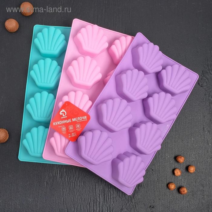 Форма для выпечки Доляна &laquo;Устрица&raquo;, силикон, 30&times;17&times;2,6 см, 8 ячеек (7,2&times;6,2 см, цвет МИКС