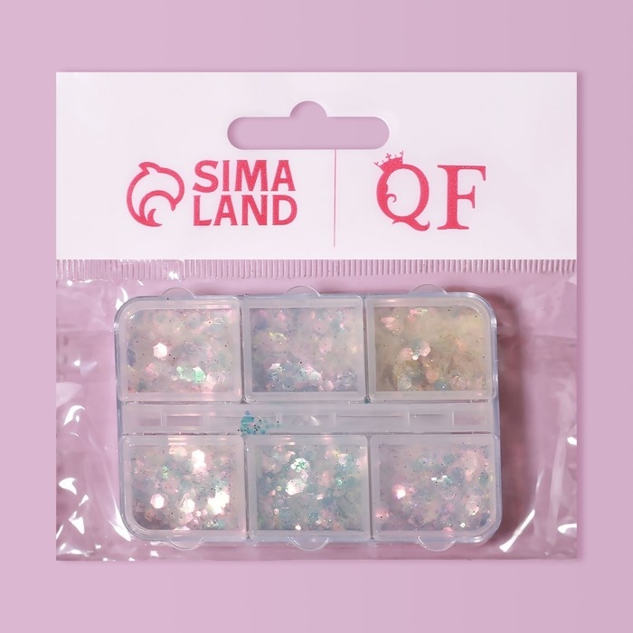 Пайетки для декора ногтей, 6 ячеек, разноразмерные, разноцветные Пайетки для декора ногтей, 6 ячеек, разноразмерные, разноцветные