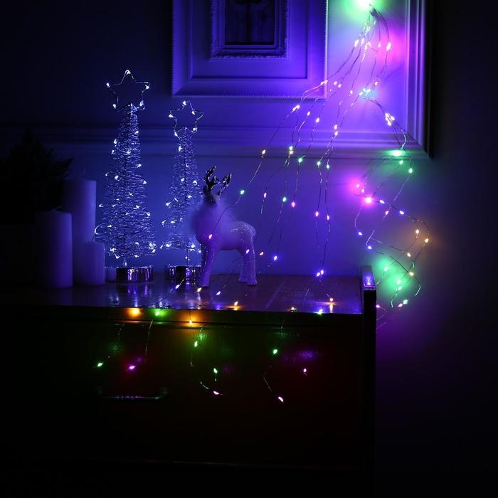 Гирлянда &laquo;Конский хвост&raquo; 10 нитей по 1 м, IP20, серебристая нить, 100 LED, свечение мульти, 12 В