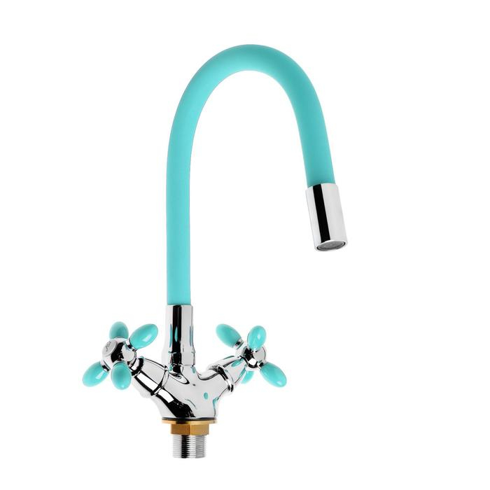 Смеситель для кухни Accoona A4882K-1, двухвентильный, с гибким изливом, голубой Смеситель для кухни Accoona A4882K-1, двухвентильный, с гибким изливом, голубой