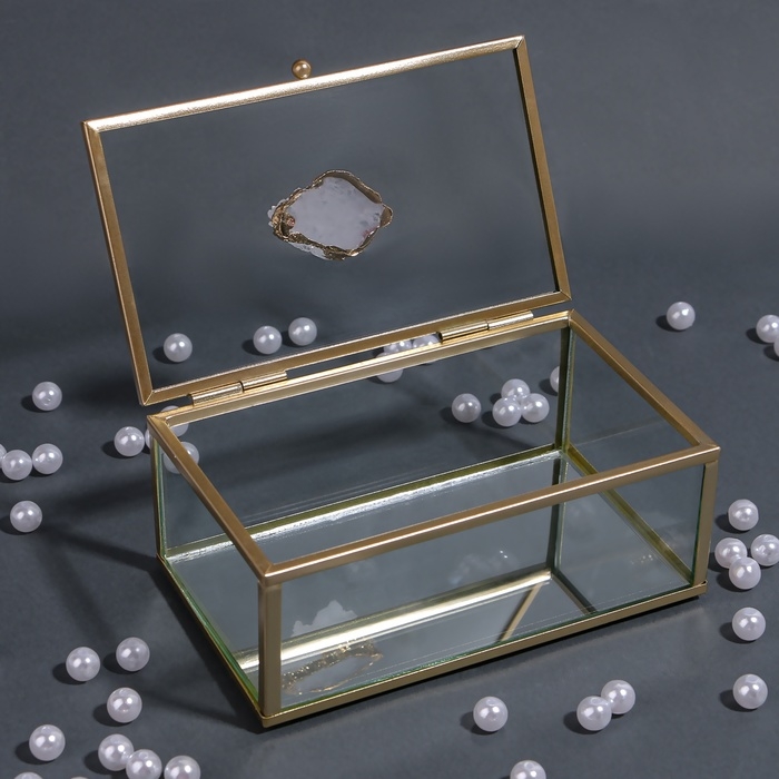 Органайзер для хранения &laquo;MOUNTAINS&raquo;, с крышкой, стеклянный, с зеркальным дном, 1 секция, 14,5 &times; 8,5 &times; 6 см, цвет прозрачный/медный