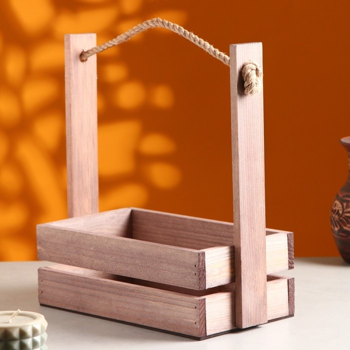 Кашпо деревянное 25&times;15&times;30 см "Аром", ручка канат, Состареный дуб