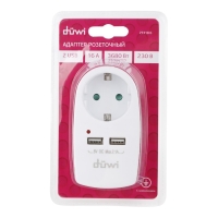 Адаптер 1 гнездо + 2 USB порта на европейскую вилку с/з 16A 230В 3680Вт IP20 белый 27418 6, Адаптер 1 гнездо + 2 USB порта на европейскую вилку с/з 16A 230В 3680Вт IP20 белый 27418 6,