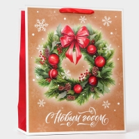 Новый год. Пакет ламинированный вертикальный "Венок", XL 40 &times; 49 &times; 19 см.