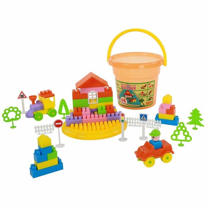 Конструктор &laquo;Строитель&raquo;, 68 элементов, в ведре макси с крышкой