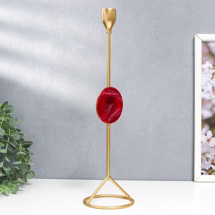 Подсвечник металл на 1 свечу Подсвечник металл на 1 свечу "Мраморный круг. Розовый закат" золото 35х9,5х9,5 см