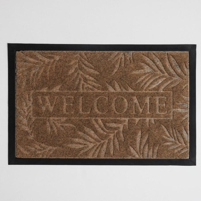 Коврик влаговпитывающий придверный Доляна &laquo;Welcome листья&raquo;, 40&times;60 см, цвет МИКС