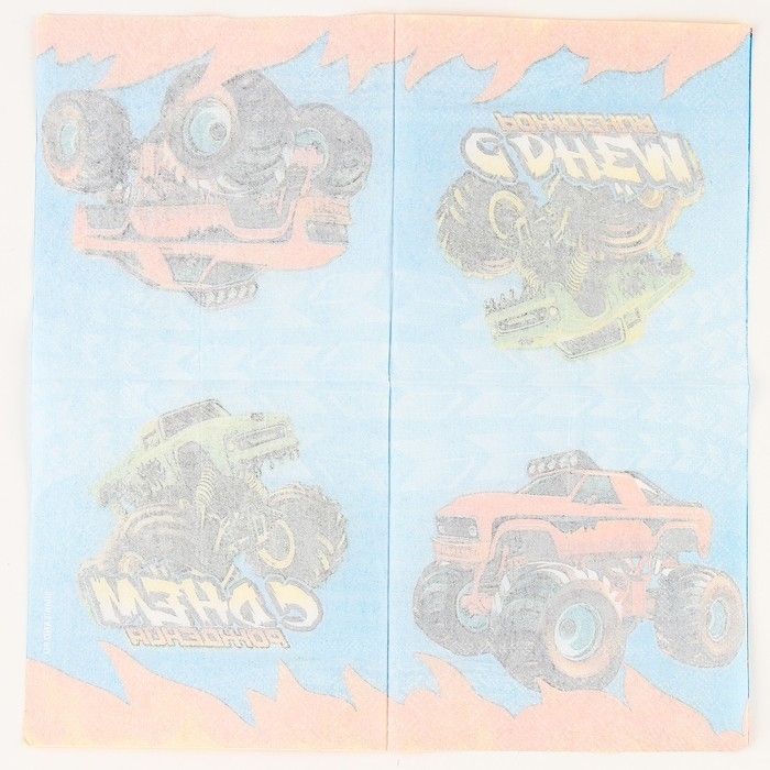 Салфетки бумажные 25*25см Салфетки бумажные 25*25см "С днём рождения" тачки (набор 20 шт)