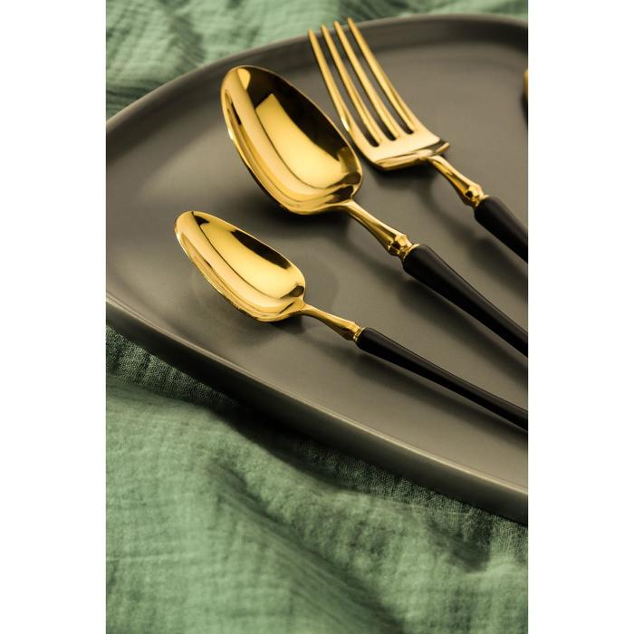 Столовые приборы из нержавеющей стали Magistro «Фьюжн», 4 предмета, цвет металла золотой, чёрные ручки Столовые приборы из нержавеющей стали Magistro «Фьюжн», 4 предмета, цвет металла золотой, чёрные ручки