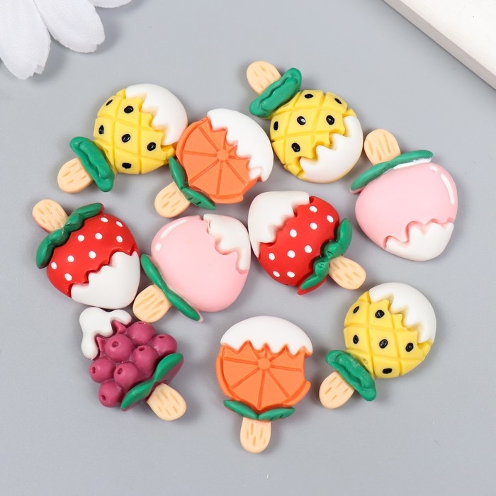 Декор для творчества пластик "Фруктики на палочке" набор 10 шт 2,1х1,4 см