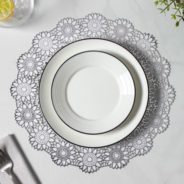 Салфетки сервировочные на стол Доляна «Цветенье», ажурные, 4 шт, d=30 см, цвет серебряный Салфетки сервировочные на стол Доляна «Цветенье», ажурные, 4 шт, d=30 см, цвет серебряный