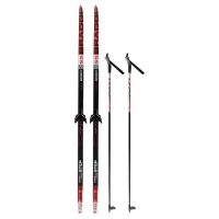 Комплект лыжный: пластиковые лыжи 170 см с насечкой, стеклопластиковые палки 130 см, крепления NN75 мм, цвета МИКС