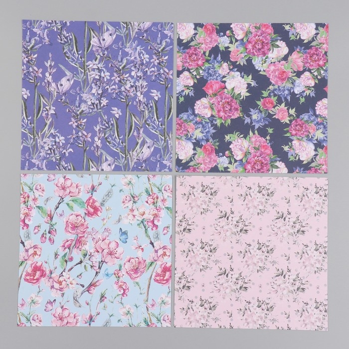 Набор бумаги для скрапбукинга 12 листов 12 дизайнов "Летнее цветение" 160 гр 15,2х15,2 см