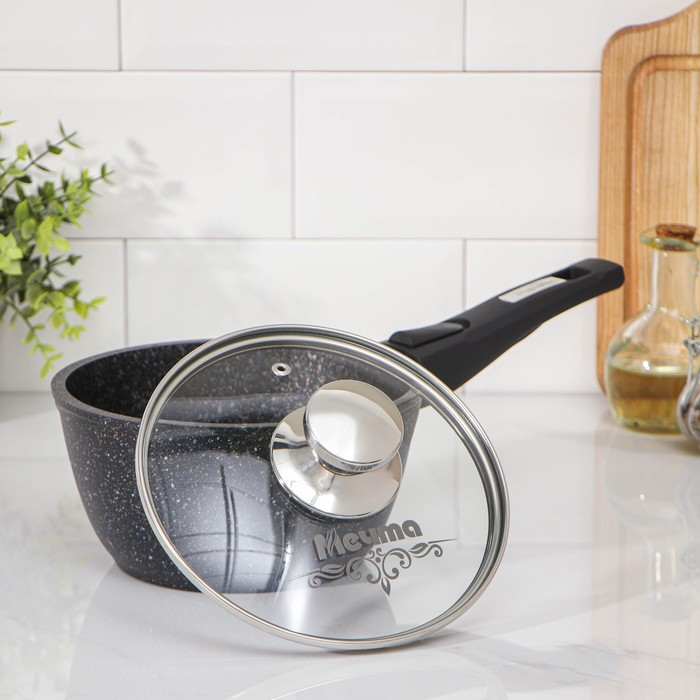 Ковш &laquo;Гранит Stаr&raquo;, 1,7 л, съёмная ручка, стеклянная крышка, антипригарное покрытие, цвет тёмно-синий