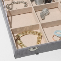 Подставка для украшений &laquo;Шкатулка&raquo; 12 ячеек, флок, 35&times;24&times;4,5, стеклянная крышка, цвет серо-бежевый