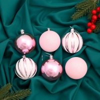 Набор шаров пластик d-6 см, 6 шт "Глэдис полосы" бело-розовый