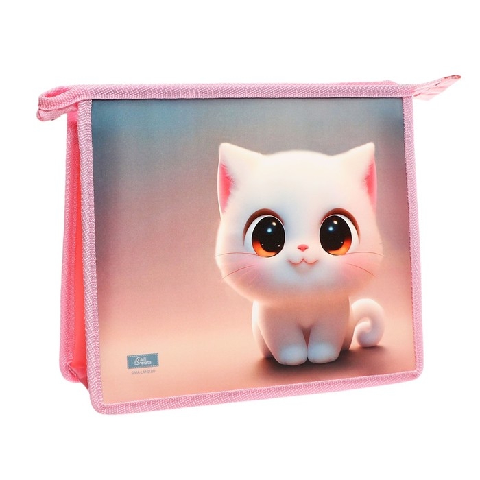 Папка для тетрадей А5, 230 х 190 х 50 мм, молния сверху, пластиковая, Calligrata "Котик белый"