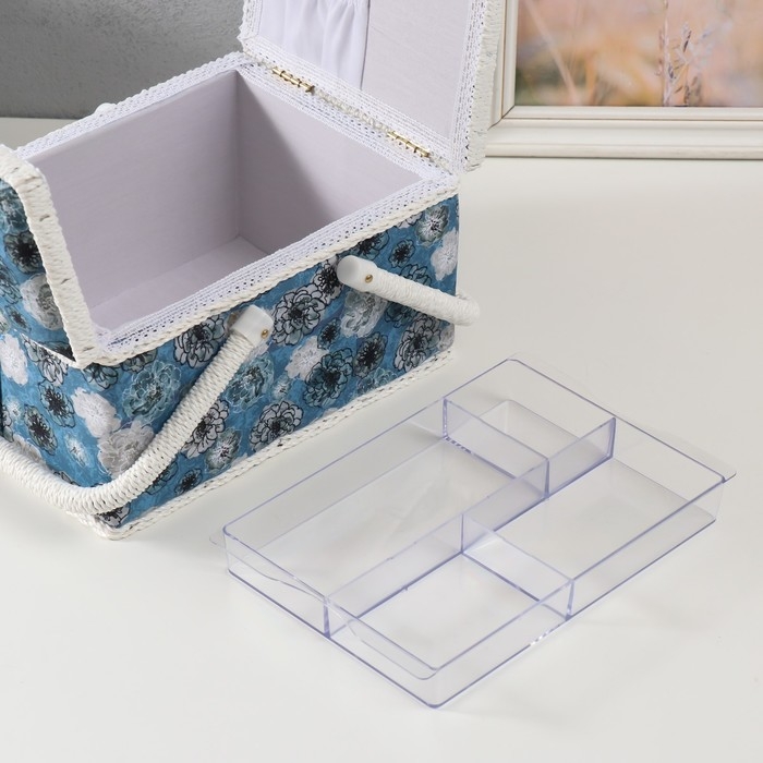 Шкатулка для рукоделия Шкатулка для рукоделия "Чёрно-белые цветы на голубом" 19х26х14,5 см