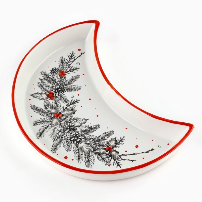 Новый год! Тарелка керамическая &laquo;Новогодний венок&raquo;, 10.5х20 см, цвет белый